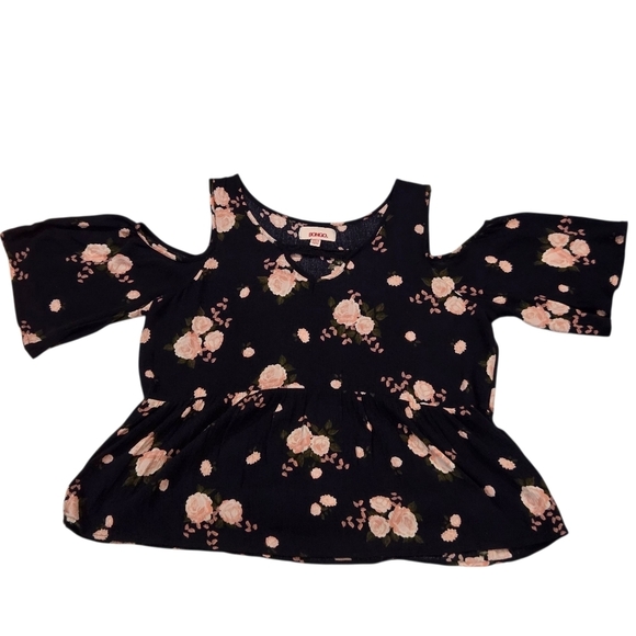 Bongo Junior Floral Cold Shoulder Top - Navy Size M - Picture 3 of 8